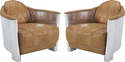 Art Leon Genuine Leather Accent Chair, Mid Century Industrial Armchair by ArtLeon