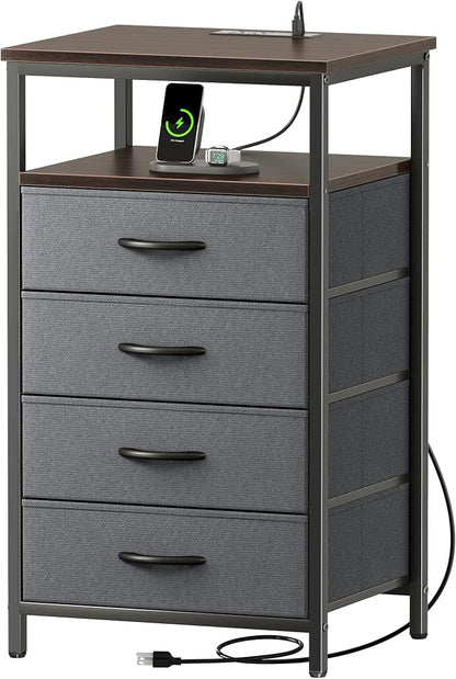 Huuger Night Stand with Charging Station, 4 Drawer Dresser by Huuger
