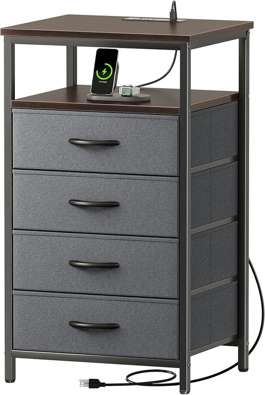 Huuger Night Stand with Charging Station, 4 Drawer Dresser by Huuger