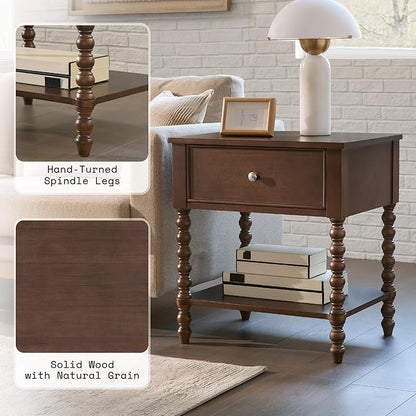 AMERLIFE 24" Walnut Nightstand Set of 2, Vintage Bedside Table - Image 5