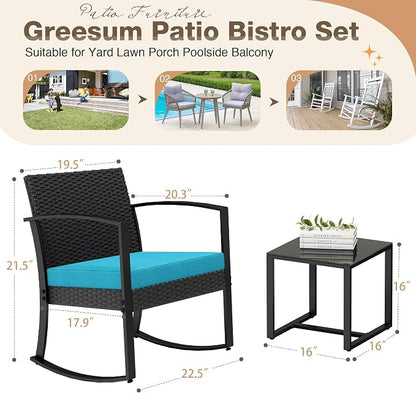 Greesum 3 Piece Patio Furniture Set, All-Weather Imitation Rattan Conversation - Image 7