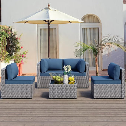 Patio Furniture Sets, 5 Piece Outdoor Sectional Sofas, Wicker Rattan Outdoor - Image 4