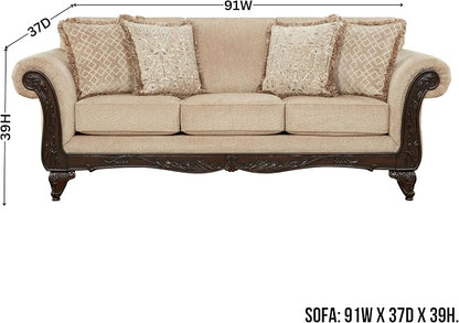 Hernen Carved Wood Frame Sofa - Image 2