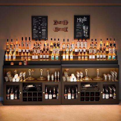 Loomie Wine Bar Cabinet with LED Lighted Liquor Bottle Display Shelf, Liquor - Image 3