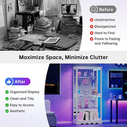 Dystler Display Cabinet with Glass Doors, LED Display Case with Removable Shelf - Image 6