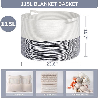 INDRESSME 115L Extra Large Cotton Rope Basket, Blanket Basket - Image 2