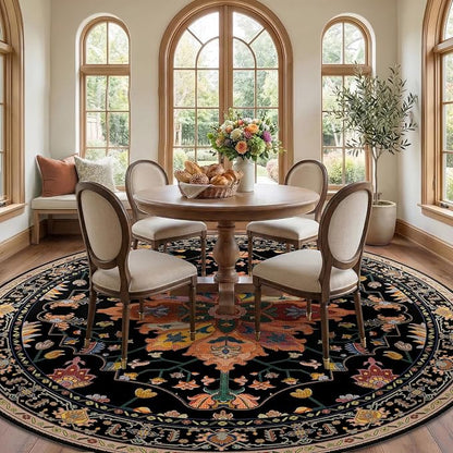 RELEANY Area Rugs Round 10ft Washable Non-Slip, Floral Vintage Distress Print - Image 3
