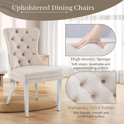 KCC Velvet Dining Chairs Set of 2, Upholstered High-end Tufted Dining Room Chair - Image 3