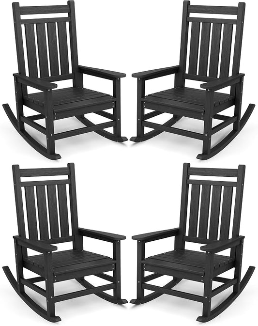 SERWALL Oversized Outdoor Rocking Chair Set of 4, HDPE Rocker by SERWALL