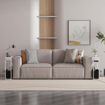 Leomonio White Side Table with Charging Station, Slim End Tables with Fabric - Image 6