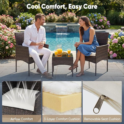DUMOS 3 Piece Patio Furniture Set, All-Weather Outdoor Wicker Chairs - Image 6