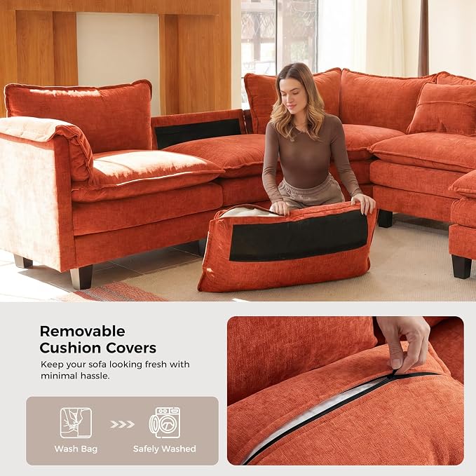ELUCHANG 150" Oversized V-Shaped Cloud Couch Modular Sectional Sofa - Image 8