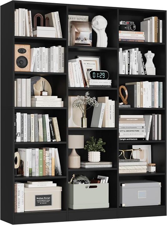 FACBOTALL Triple Wide Bookshelf, 6 Tier Large Bookshelf, Bookcase by FACBOTALL