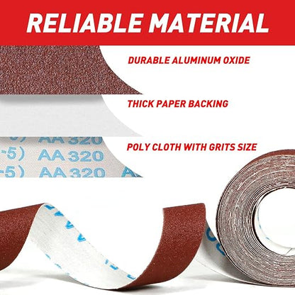 Emery Cloth Roll, 5 Grits 1'' x 19.7' Sandpaper Roll 120 240 320 400 600 Emery - Image 3
