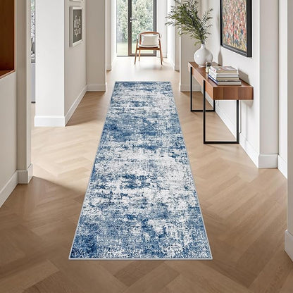 2.6'x10' Runner Rug Washable Rug: Modern Abstract Soft Thin Runner Rug Blue - Image 4