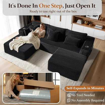 108" Oversized Cloud Sectional Couch, Comfort U Shaped Boneless Couch - Image 5