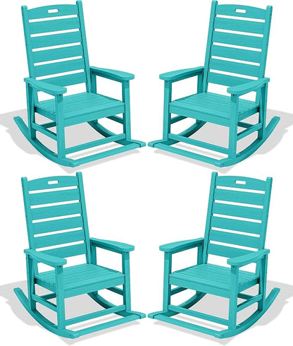 SERWALL Outdoor Rocking Chair Set of 4, Oversized HDPE Patio Rocking Chair by SERWALL