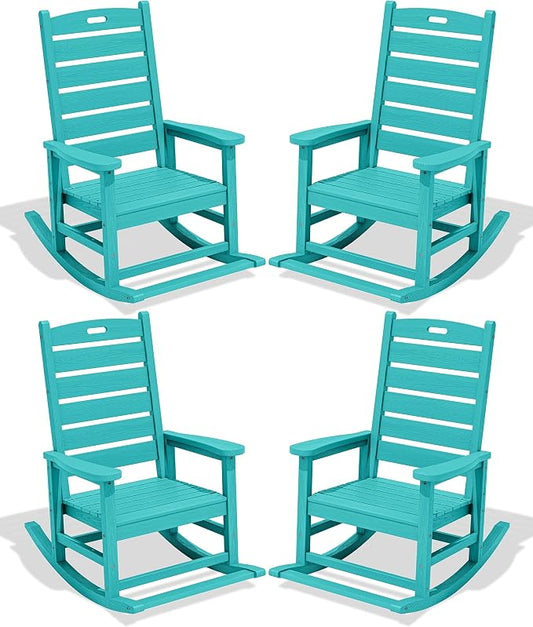 SERWALL Outdoor Rocking Chair Set of 4, Oversized HDPE Patio Rocking Chair by SERWALL