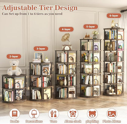 Aheaplus 6 Tier Rotating Bookshelf Tower, Revolving Bookcase, 360° Round - Image 5