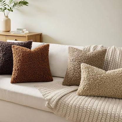 Faux Fur Throw Pillow Covers 20x20 Inch Set of 2 Boucle Neutral Decorative - Image 2