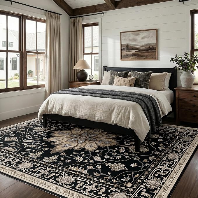 RELEANY Area Rugs 8'x10' Washable Non-Slip, Floral Vintage Distress Print - Image 2