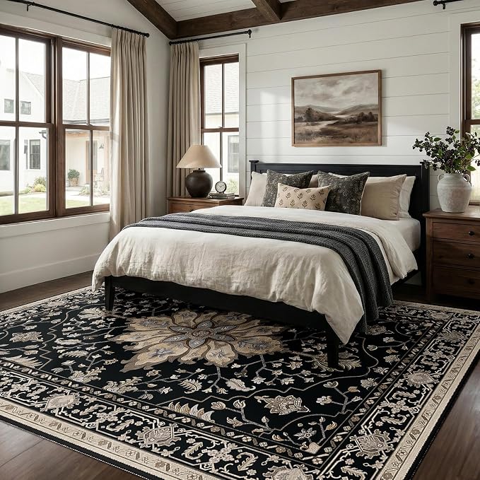 RELEANY Area Rugs 9'x12' Washable Non-Slip, Floral Vintage Distress Print - Image 2