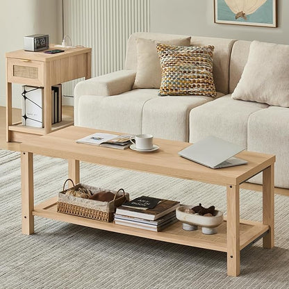 Lerliuo Boho Coffee Tables for Living Room, Rattan Center Table by Lerliuo