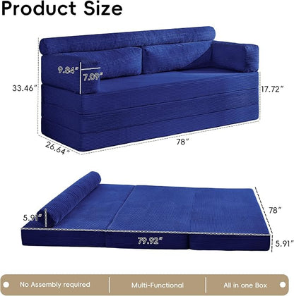 5-in-1 Convertible Sofa Bed, Corduroy Futon Couch Sleeper - Image 2