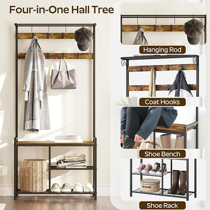 YATINEY Coat Rack Shoe Bench, 4-in-1 Hall Tree - Image 2