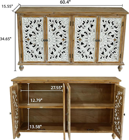 LKTART 60" Vintage Sideboard Buffet Cabinet, French Country Sideboard, - Image 2