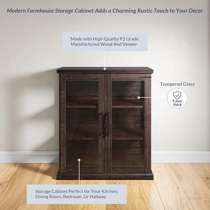 BELLEZE Storage Cabinet with Shelves and Glass Doors - Image 5