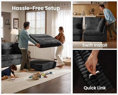 154" Oversized Corduroy Couch Modular Sectional Sofa, Washable Cloud Couch - Image 7