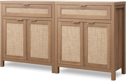 SICOTAS Sideboard Buffet Cabinet Set of 2, Rattan Credenza Storage Cabinet by SICOTAS