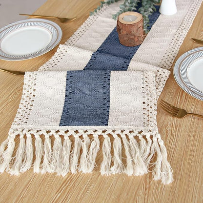 FEXIA Boho Blue Table Runner 72 Inches Long - Image 4