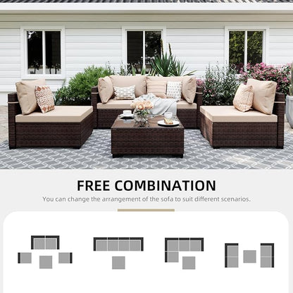 UPHA 5 Pieces Patio Furniture Sets, Wicker Outdoor Sectional Sofa Couch - Image 4