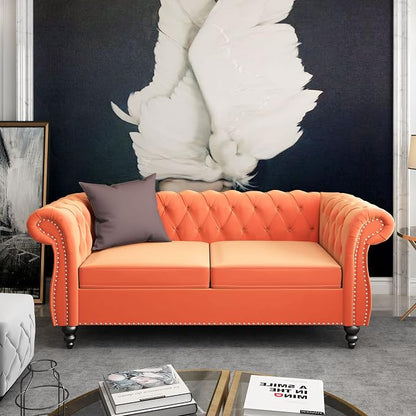 ORRD 2 Piece Living Room Set, Velvet Chesterfield Sofa Loveseat Couch - Image 3