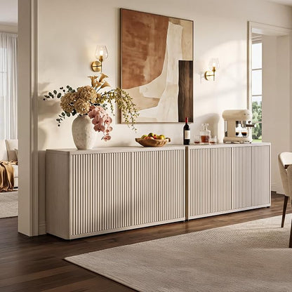 SICOTAS Buffet Cabinet with Storage Accent Sideboard with 8 Doors 132.6" Fluted - Image 2