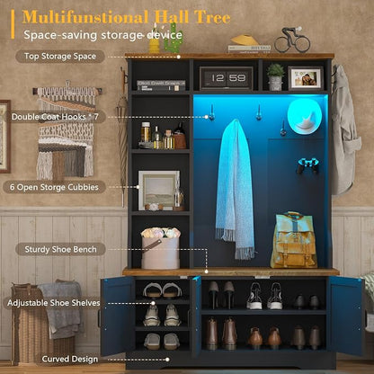 CSZZD Hall Tree with Bench and Shoe Storage, Entryway Bench with Coat Racks and - Image 2