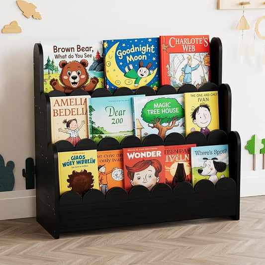 SpaceAid 3-Tier Scalloped Bookshelf, Montessori Bookcase by SpaceAid
