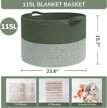 INDRESSME 115L Extra Large Cotton Rope Blanket Basket, Home Decor Laundry - Image 2