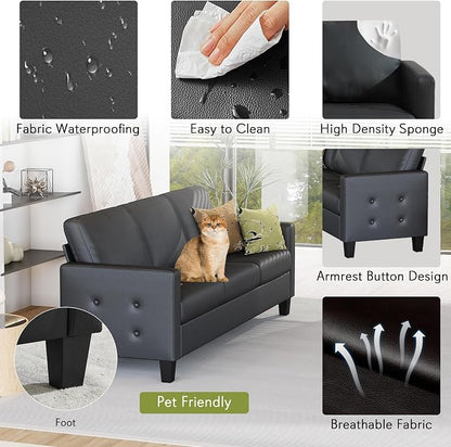 STHOUYN 73” Black Faux Leather Sofa Couch, Modern Comfy Office 3 Seater Couch - Image 4