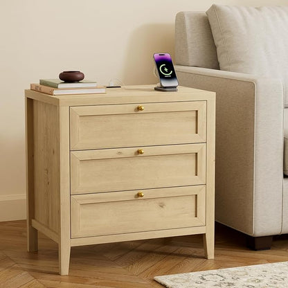 EYYTHUNG 3 Drawer Nightstand Set of 2, Farmhouse Large Bedside End Table - Image 2