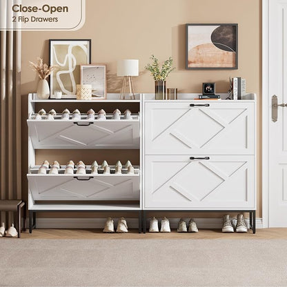 Nicetree Shoe Cabinet with 2 Flip Drawers, Freestanding Shoe Organizer - Image 3