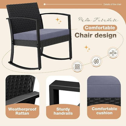 Greesum 3 Pieces Outdoor Furniture Set Patio Bistro Rocking Chairs - Image 3