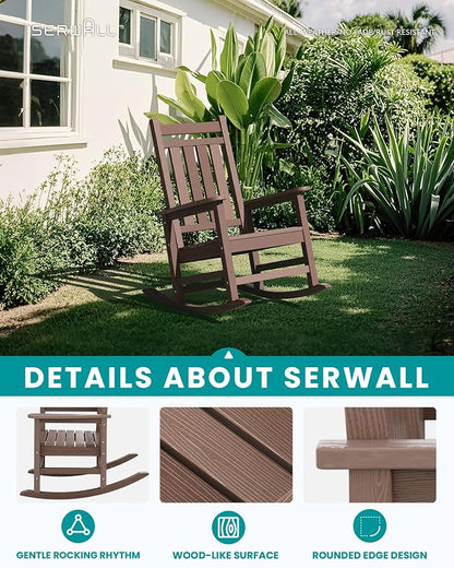 SERWALL Outdoor Rocking Chair Set of 2, HDPE Rocking Chair - Image 4