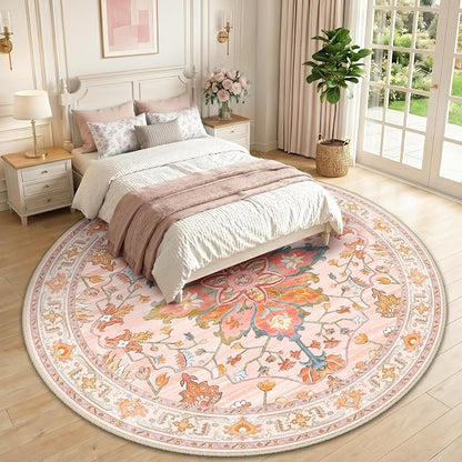 RELEANY Area Rugs Round 10ft Washable Non-Slip, Floral Vintage Distress Print - Image 2