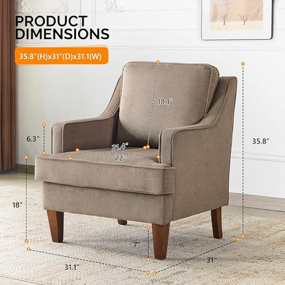 VINGLI Brown Accent Chair, Mid Century Modern Chairs, Upholstered Armchair - Image 2