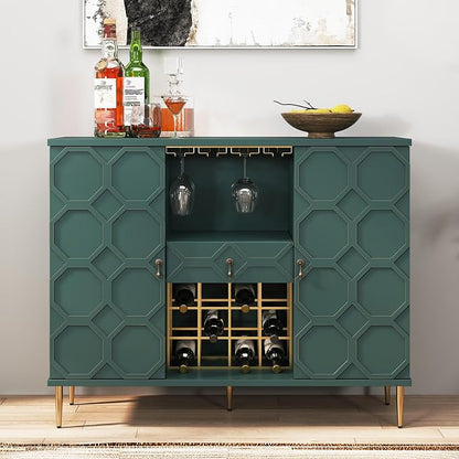 Modern Bar Cabinet with Drawer, Liquor Cabinet with Wine Glass Racks and Shelves by MROJISC