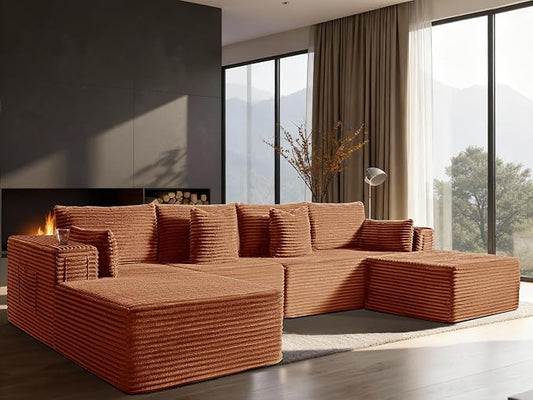 138" Cloud Sectional Couch, Comfort U Shaped Boneless Couch by VYUXWO