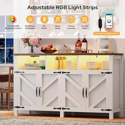 knoworld Buffet Sideboard with Storage with Power Outlets & LED Light 4 Doors - Image 3